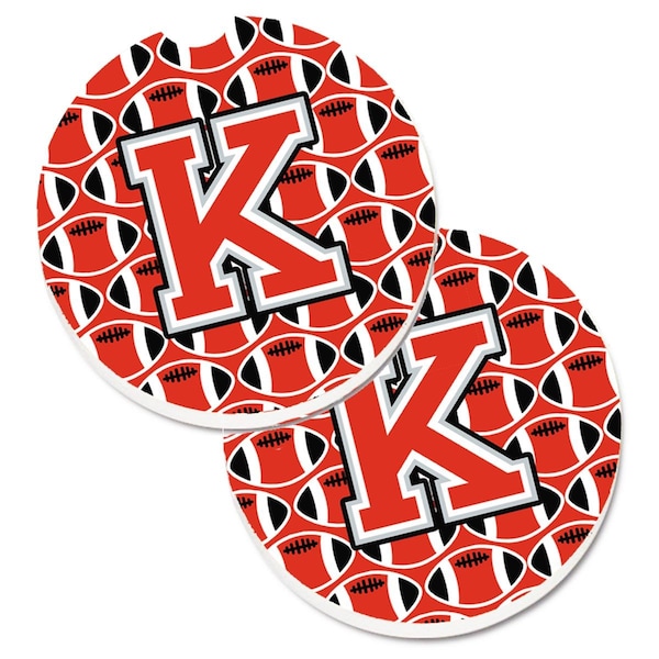 Carolines Treasures Letter K Football Scarlet and Grey Cup Holder Car Coaster, PK2 CJ1067-KCARC - main
